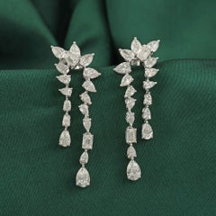 3.67 Carat Natural Pear Marquise Baguette Diamond Drop Earrings 18K White Gold