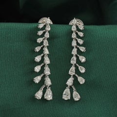 3.05 Carat Natural Pear Diamond Vine Zigzag Drop Earrings 18K White Gold
