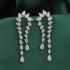 8.92 Carat Natural Pear Oval Diamond Asymmetric Cascade Earrings 18K White Gold