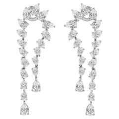 8.92 Carat Natural Pear Oval Diamond Asymmetric Cascade Earrings 18K White Gold