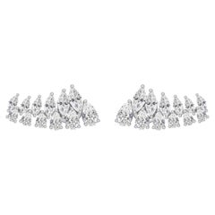 3.11 Carat Natural Marquise & Pear Diamond Ear Climber Earrings 18K White Gold