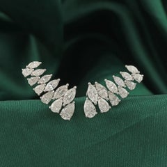 3.11 Carat Natural Marquise & Pear Diamond Ear Climber Earrings 18K White Gold