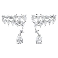 1.74 Carat Natural Pear Diamond Mosaic Ear Crawler Drop Earrings 18K White Gold