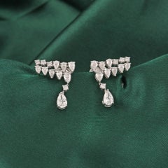 1.74 Carat Natural Pear Diamond Mosaic Ear Crawler Drop Earrings 18K White Gold