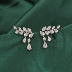 1.57 Carat Natural Marquise Diamond Vine Climber Earrings 18K White Gold Jewelry