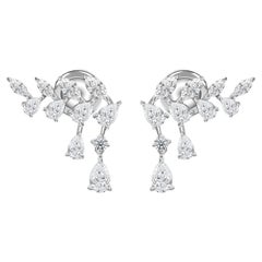 Pendientes tipo «vine climber» con diamantes naturales talla marquesa de 1,57 quilates, joyería de oro blanco de 18 quilates