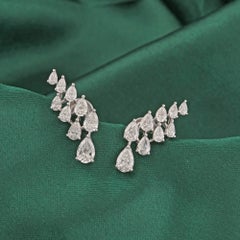 3.27 Carat Natural Pear Diamond Cluster Ear Climber Earrings 18K White Gold