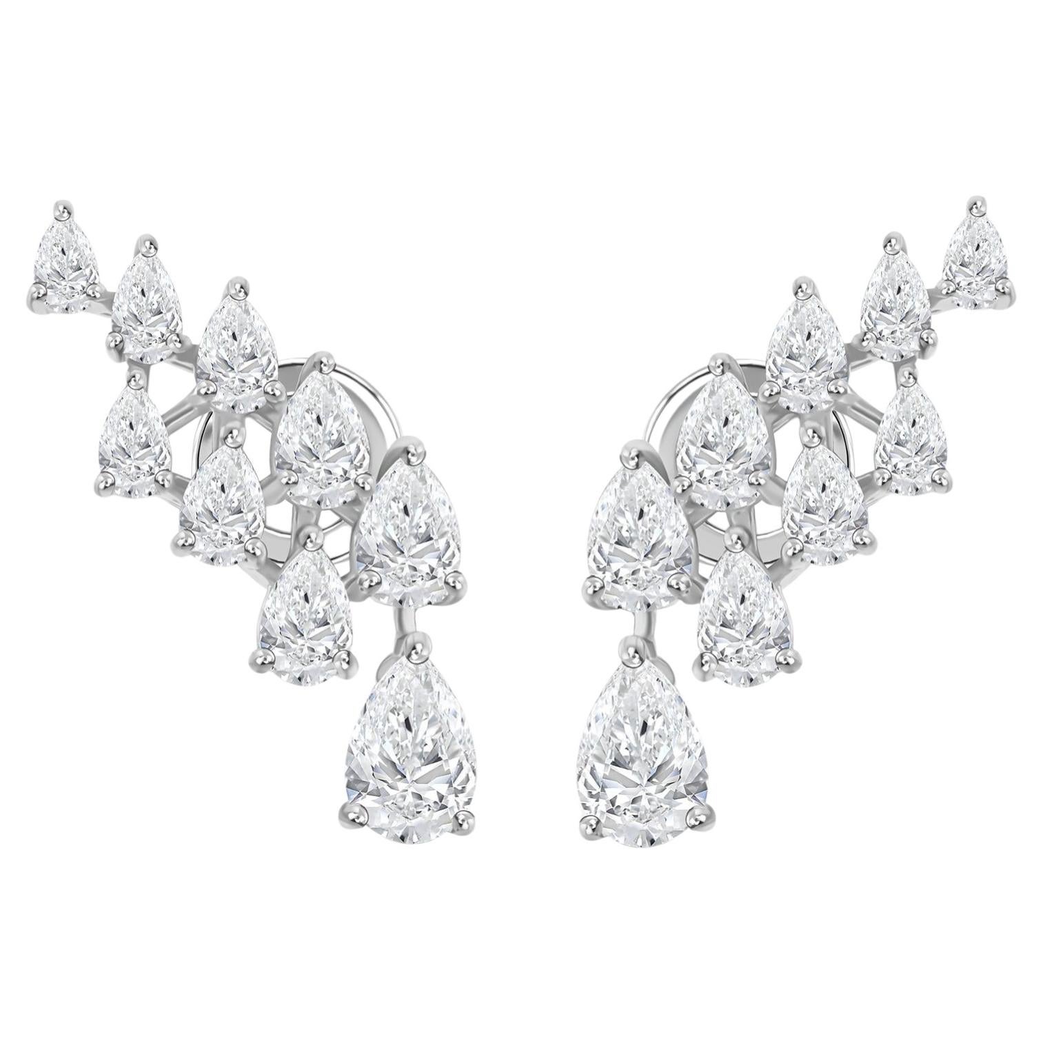 Pendientes trepadores con racimo de diamantes naturales en forma de pera de 3,27 quilates, en oro blanco de 18 quilates