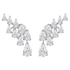 3.27 Carat Natural Pear Diamond Cluster Ear Climber Earrings 18K White Gold