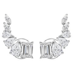 1.89 Carat Natural Emerald Pear Cut Diamond Ear Climber Earrings 18K White Gold