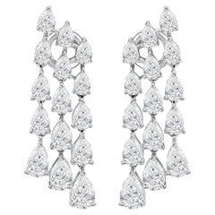 5.05 Carat Natural Pear Diamond Three-Row Drop Earrings 18K White Gold Jewelry