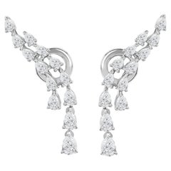 1.26 Carat Natural Marquise Pear Diamond Climber Drop Earrings 18K White Gold