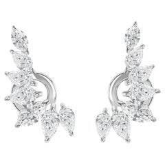 1.76 Carat Natural Marquise Cut Diamond Wing Climber Earrings 18K White Gold