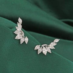 1.76 Carat Natural Marquise Cut Diamond Wing Climber Earrings 18K White Gold