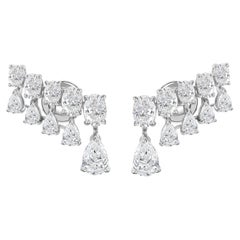 3.06 Carat Natural Pear Oval Diamond Ear Climber Earrings 18K White Gold Jewelry