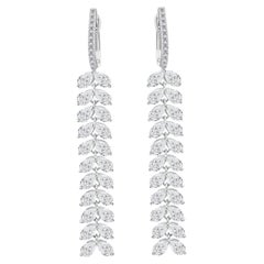 13.48 Ct Natural Pear & Round Diamond Fern Drop Earrings 18K White Gold Jewelry