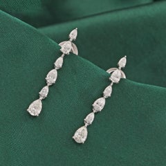 1.70 Carat Natural Pear Cut Diamond Graduated Line Drop Earrings 18K White Gold