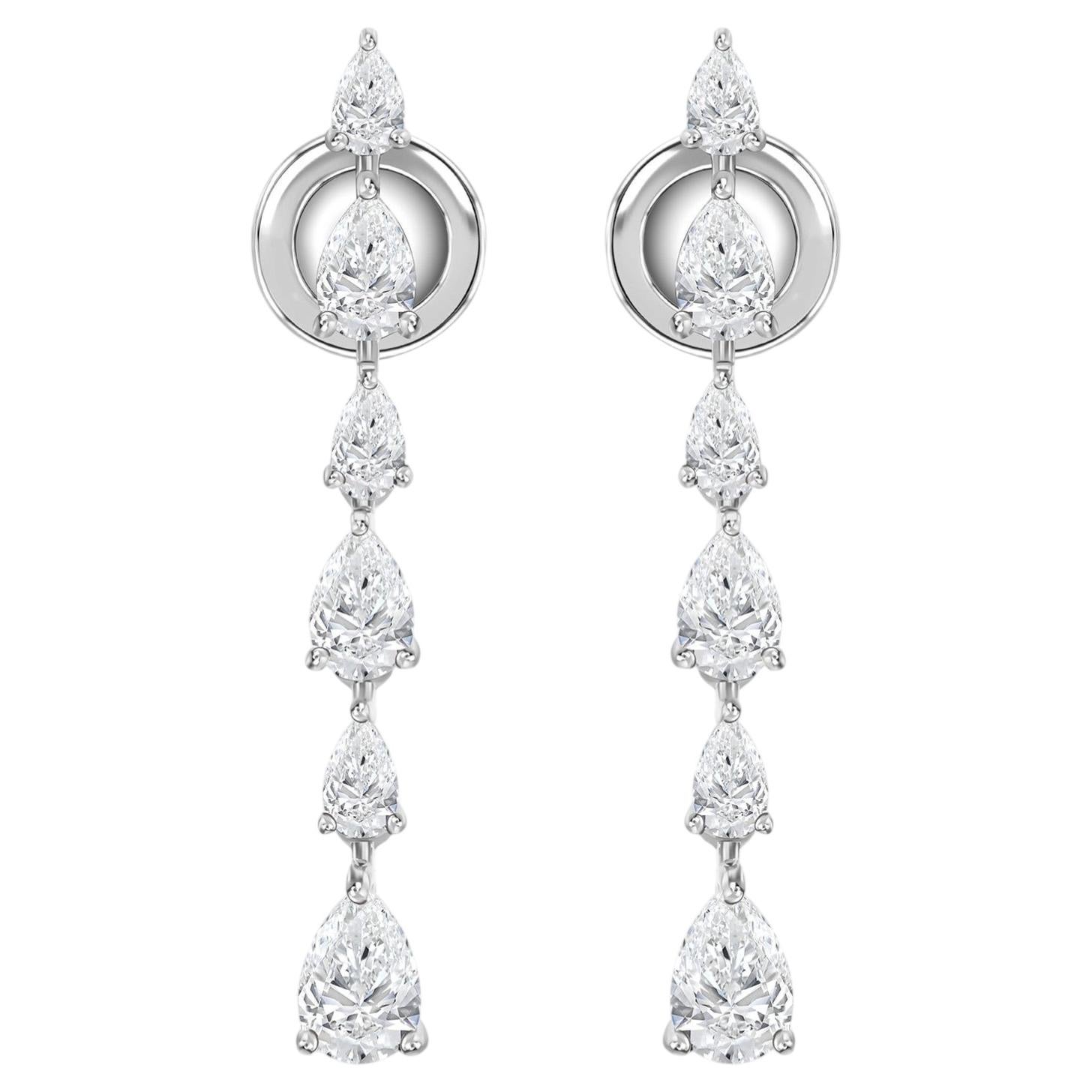 1.70 Carat Natural Pear Cut Diamond Graduated Line Drop Earrings 18K White Gold