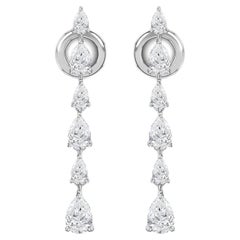 1.70 Carat Natural Pear Cut Diamond Graduated Line Drop Earrings 18K White Gold