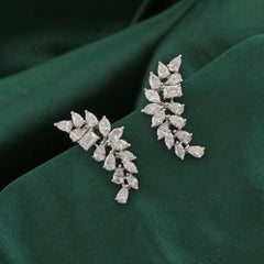 3.62 Carat Natural Marquise & Pear Cut Diamond Cluster Earrings 18K White Gold