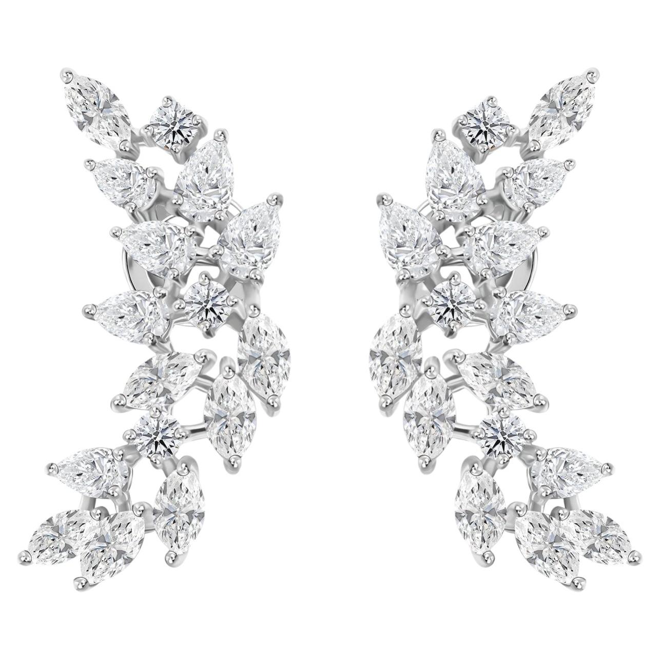 3 Carat Natural Marquise Pear Cut Diamond Willow Earrings 18K White Gold Jewelry