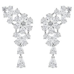 Pendientes colgantes con dos racimos florales de diamantes naturales en forma de pera de 5,37 quilates, en oro blanco de 18 quilates