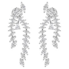 5.11 Carat Natural Marquise Diamond Leaf Cascade Drop Earrings 18K White Gold