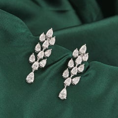 4.14 Carat Natural Pear Shaped Diamond Vine Drop Earrings 18K White Gold Jewelry