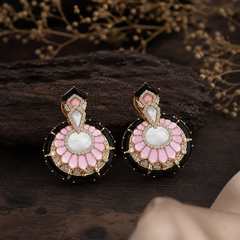 1.30 Carat Round Diamond Onyx Mother-of-Pearl Medallion Earrings 18K Yellow Gold