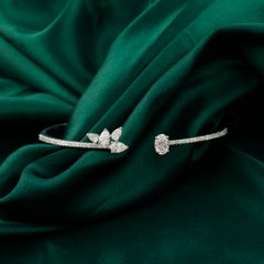 1.81 Carat Natural Pear Marquise Diamond Butterfly Cuff Bangle in 18K White Gold
