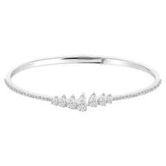 1.68 Carat Natural Graduated Pear Diamond Open Cuff Bangle in 18K White Gold