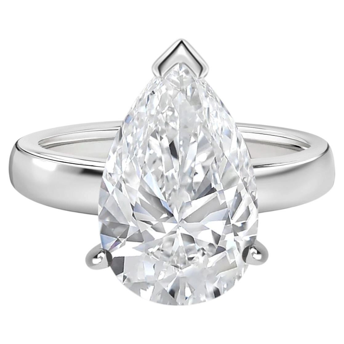 5.09 Ct Natural Handamde Pear Shape Diamond Grand Solitaire Ring 18K White Gold
