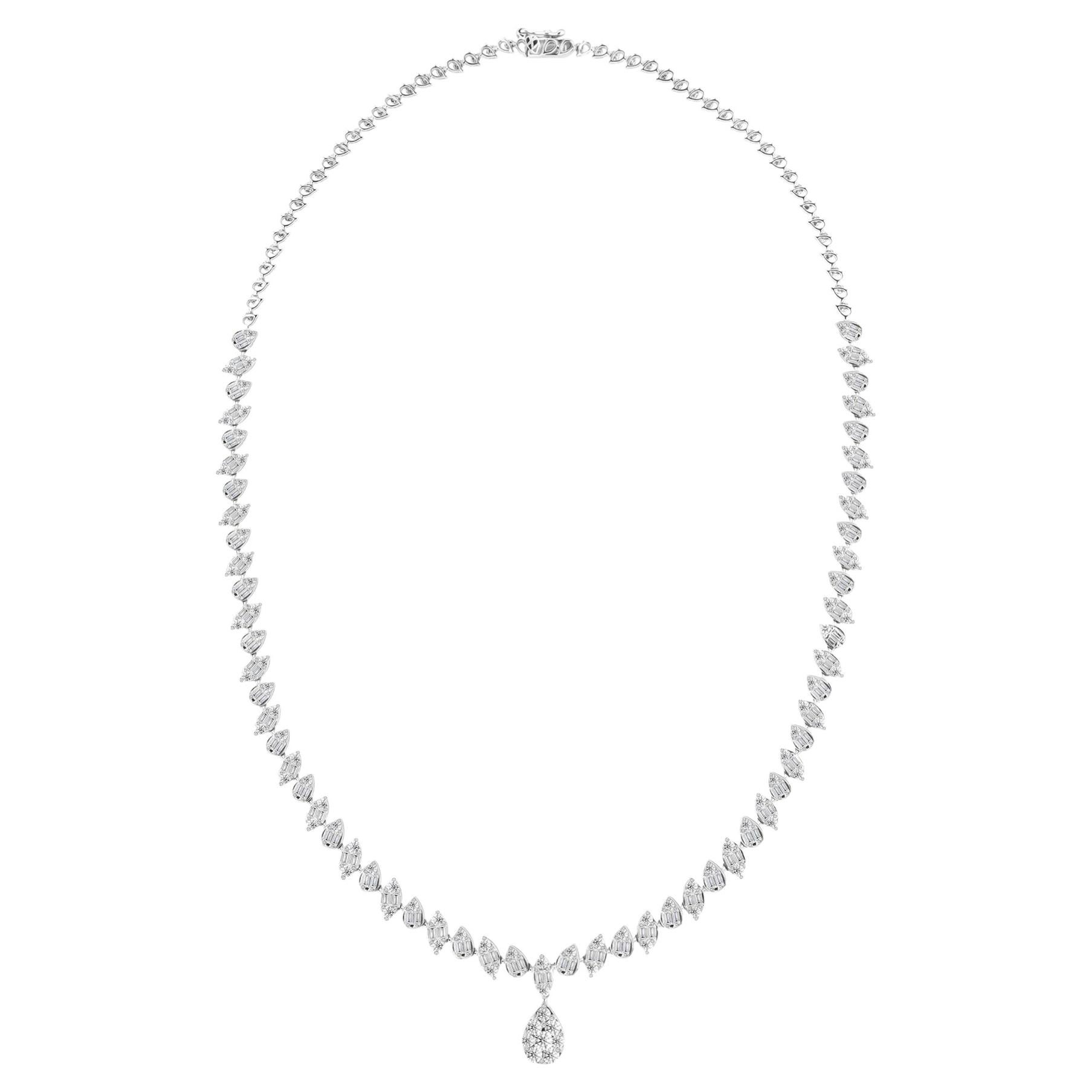 4.85 Carat Natural Marquise Baguette Diamond Necklace Pear Drop 18K White Gold