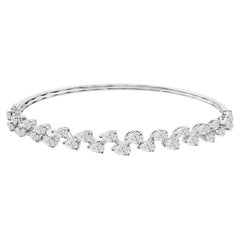 3.1 Carat Natural Graduated Pear Diamond Hinged Bangle Bracelet 18K White Gold