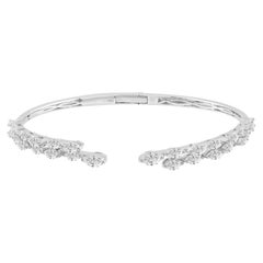 2.24 Carat Natural Pear Marquise Cut Diamond Cuff Bangle Bracelet 18K White Gold
