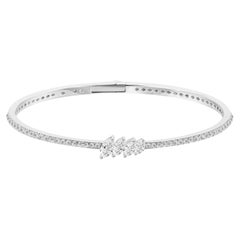 1.45 Carat Natural Marquise Diamond Cluster Bangle Bracelet in 18K White Gold