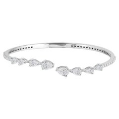 2.25 Carat Natural Ascending Pear Diamond Open Cuff Bracelet in 18K White Gold