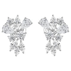 3.55 Carat Natural Marquise Diamond Floral Cluster Earrings in 18K White Gold