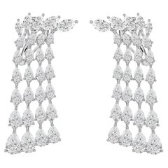 8.44 Carat Natural Pear Diamond Fringe Drop Earrings 18K White Gold Jewelry