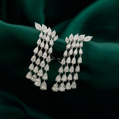 8.44 Carat Natural Pear Diamond Fringe Drop Earrings 18K White Gold Jewelry