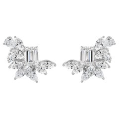 2.79 Carat Natural Emerald-Cut Diamond Cluster Earrings in 18K White Gold