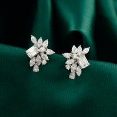 2.79 Carat Natural Emerald-Cut Diamond Cluster Earrings in 18K White Gold