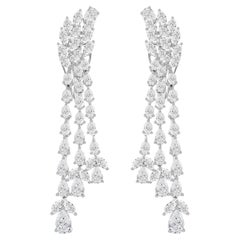 7.71 Carat Natural Pear Diamond Double-Strand Drop Earrings in 18K White Gold