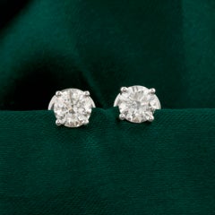 1.40 Carat Natural Round Diamond Solitaire Stud Earrings 18K White Gold Jewelry