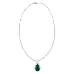 8.51 Carat Natural Pear Zambian Emerald Pendant Necklace 18K White Gold