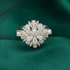 1.81 Carat Natural Pear Diamond Floral Cluster Cocktail Ring in 18K White Gold