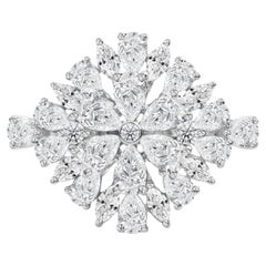 1.81 Carat Natural Pear Diamond Floral Cluster Cocktail Ring in 18K White Gold