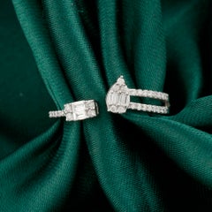 0.23 Carat Natural Pear Diamond Rectangular Cluster Cuff Ring in 18K White Gold