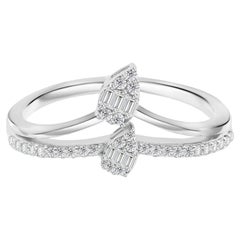 0.22 Carat Natural Pear Diamond Crisscross Handmade Bypass Ring 18K White Gold