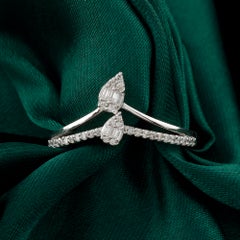 0.22 Carat Natural Pear Diamond Crisscross Handmade Bypass Ring 18K White Gold